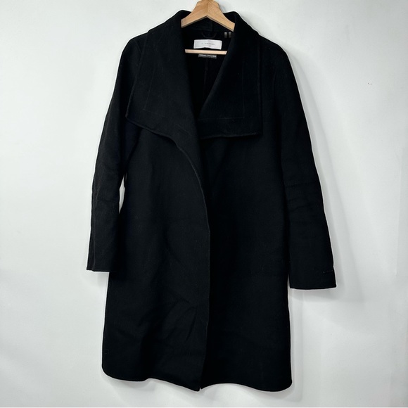 Tahari Jackets & Blazers - Tahari Woman Black Coat Jacket Open Front Long Draped Lined Wool